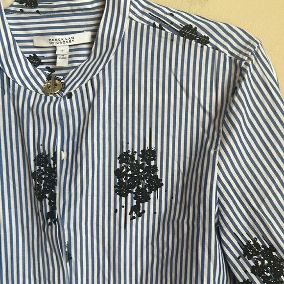 Derek Lam 10 Crosby Striped Mock Neck Button Up Top 8 - Picture 2 of 6